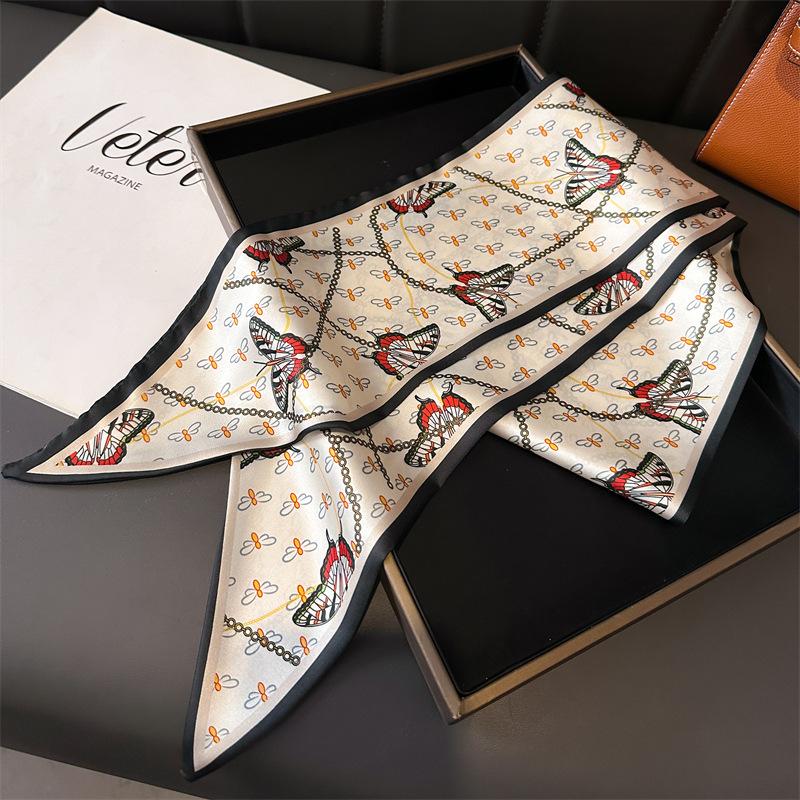 

Butterfly Simulation Silk Double-Layer Scarf Decorative Silk Scarf Commuting Spring And Summer Diagonal Scarf Versatile Thin Narrow Streamer Women 147x14cm