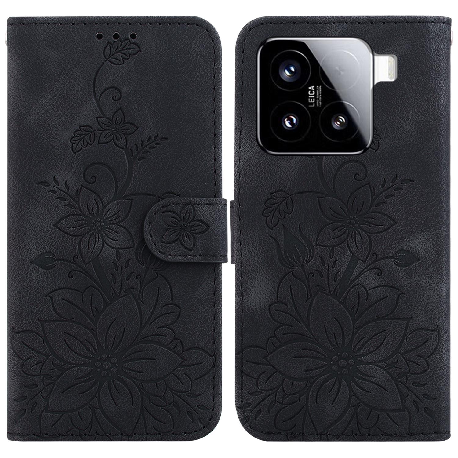 For Xiaomi 15 Case Lily Flower Imprint Leather Phone Cover with Stand F