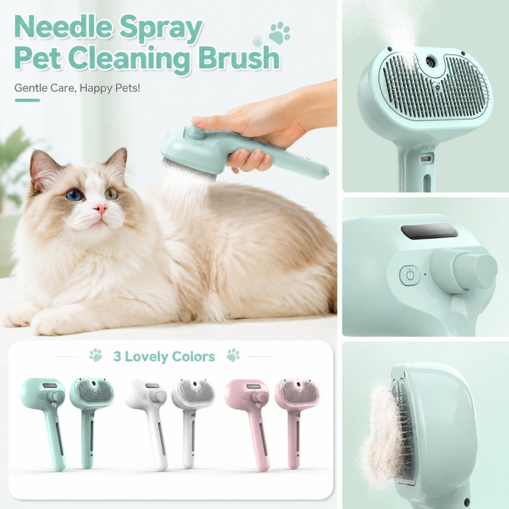 Pet Grooming Brush with Spray Function Self-Cleaning Deshedding Tool for Removing Loose Fur and Dirt from Pets Fur and Coat