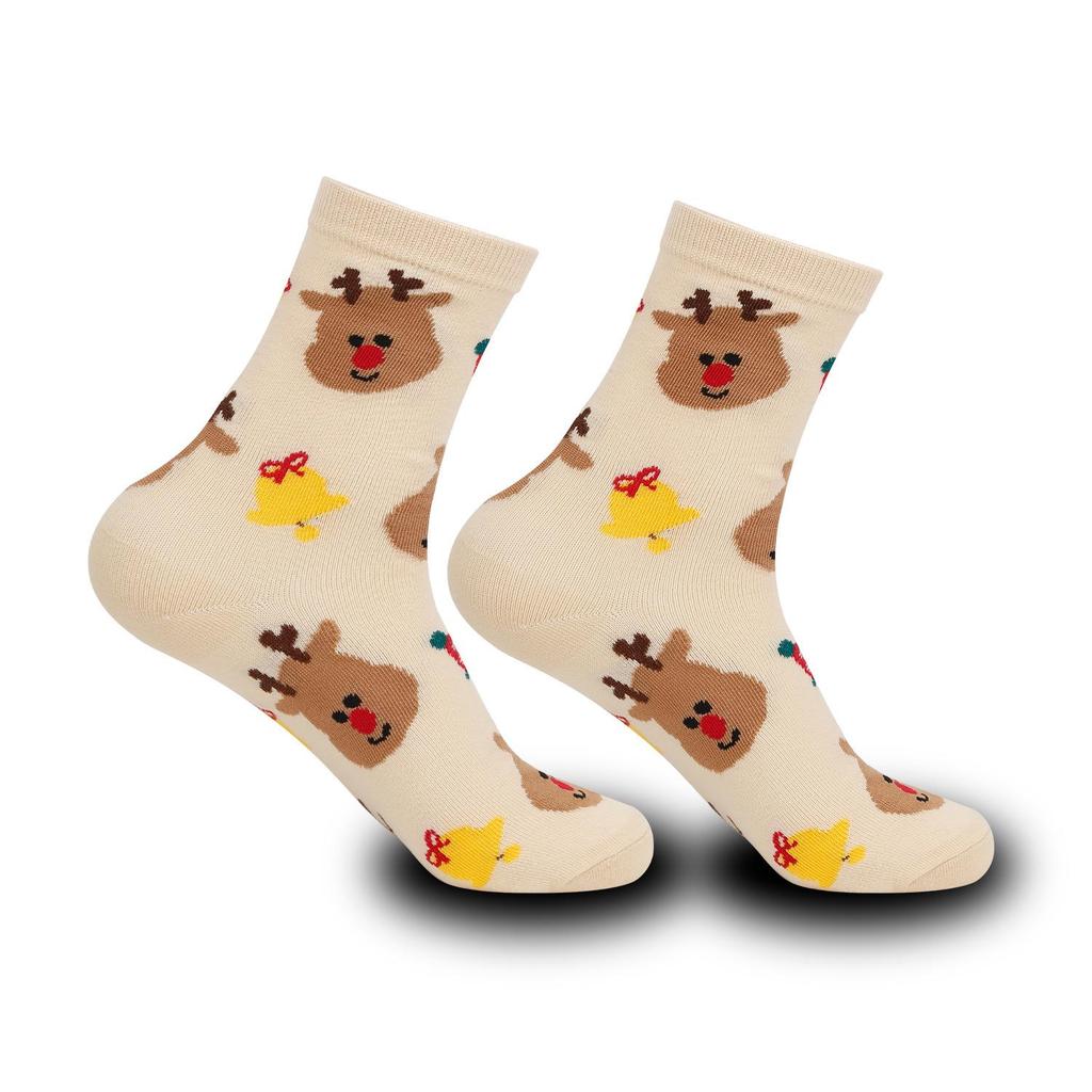 Festive Cotton Mid-Calf Women's Socks: Santa, Reindeer, Snowman Cartoon Design