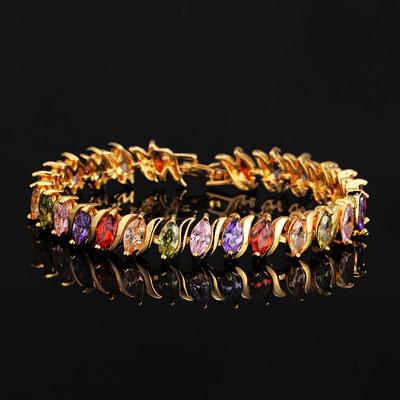 WWJ Top Quality Golden Color Oval Shape Cubic Zirconia Tennis Bracelet