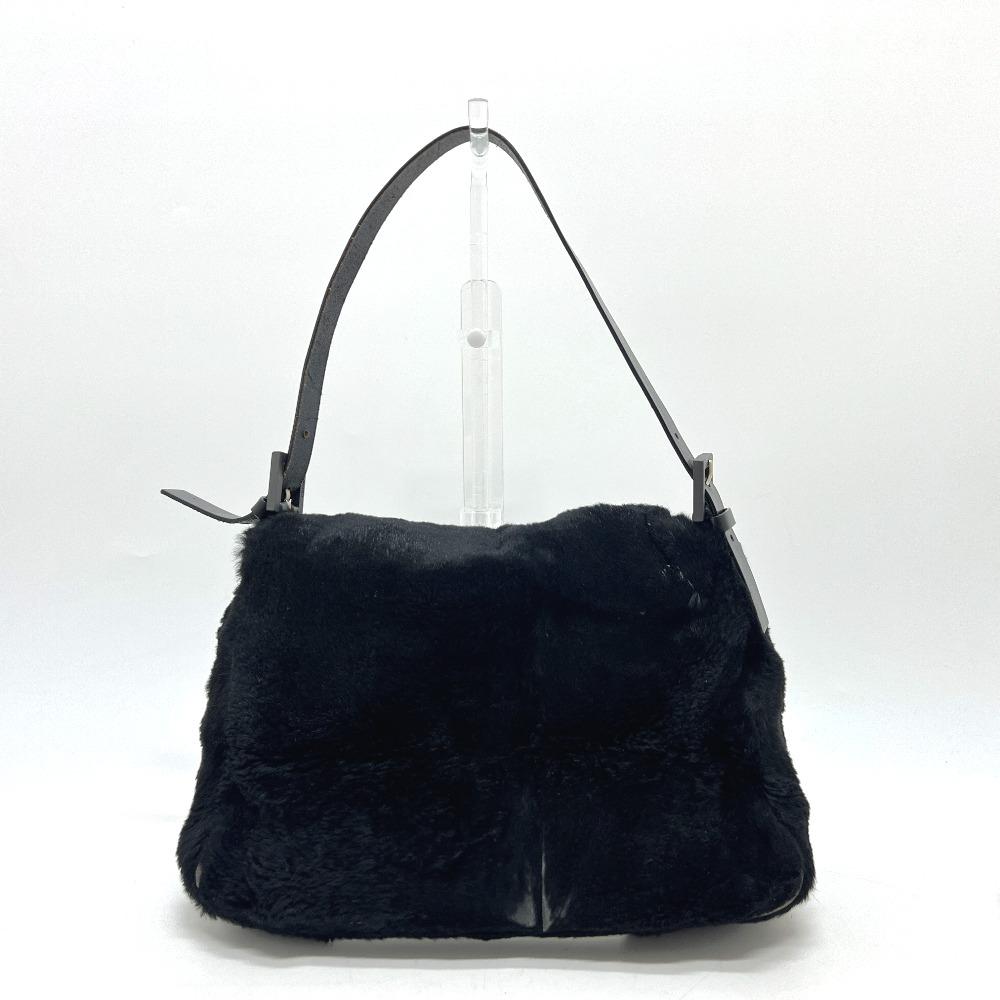 FENDI Mamma Baguette shoulder bags Hand Bag fur / Leather Black/SilverHardware