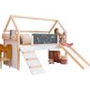 Beleuchtetes Kinderzelt - GINGER HOME - 90x200 cm - Integrierte Rutsche - Schwarzes Brett - Naturholz