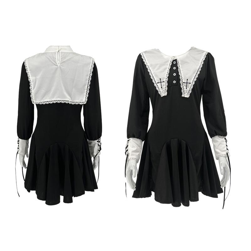 Nun Hallween Lolita Costume Polyester Fabric Party Girl Clothes Props Black