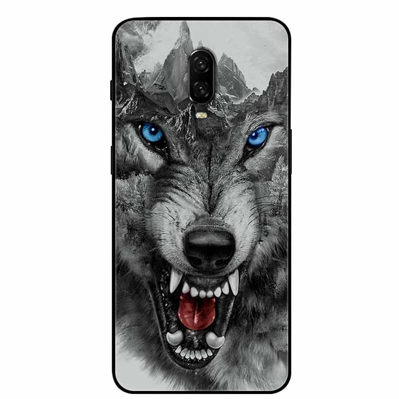 Para Capa One Plus 6 / 6T Animais Pintados Preto TPU Silicone Macio Amortecedor para Oneplus 6T 6 T Capas à Prova de Choque Lobo Legal Bolsa Coque