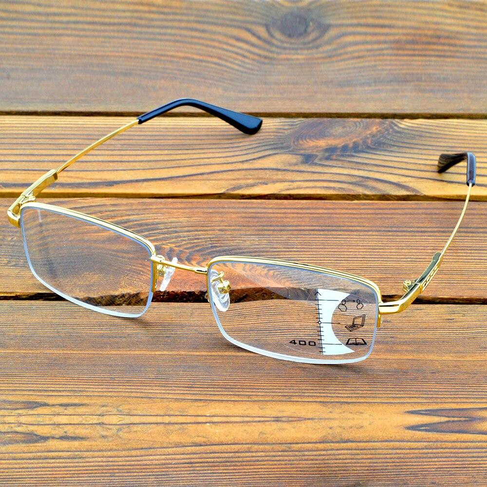 

Очки из сплава с золотой оправой и дужками, фотохромные прогрессивные мультифокусные очки для чтения на ближнем и дальнем расстоянии от +0,75 до +4