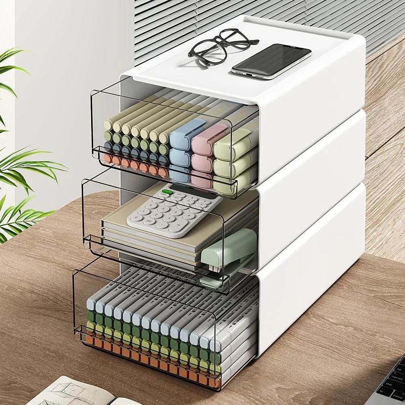 Office Desktop Storage Box Organizer Drawer-style Workstation A4 File Storage Cabinet Transparent Storage Boxes Stackable Rack