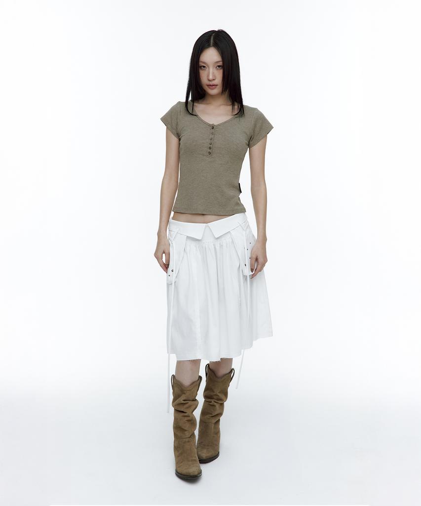 Rough Neck Out-Pocket Pleated Skirt White