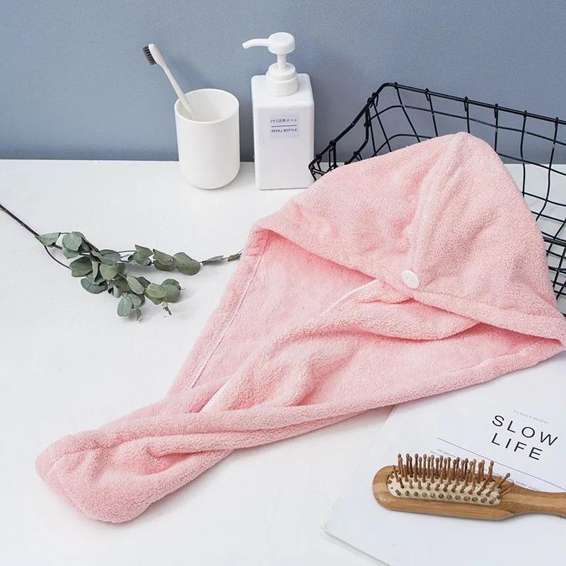 Microfiber Hair Towel Wrap for Women Super Absorbent Shower Cap Towel with Button Quick Hair Towel Drying Soft Dry Hair Cap