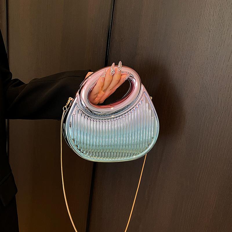 Acrylic Flap Shape Clutch Bag Gold Silver Blue Women Evening Party Cute Metal Shiny Purse Handbag 2025 Wholesale Clutch Bags Ins