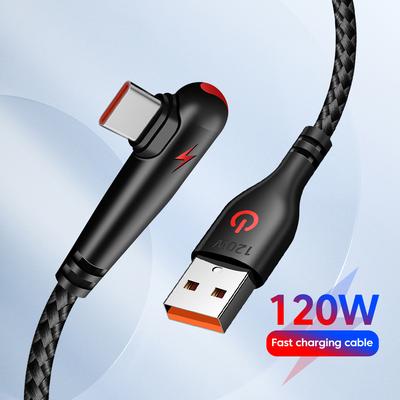 120W USB C Cable 90 Degree For OPPO Fast Charging Cord For Samsung S21 Xiaomi 14 iPhone15 Quick Charging Data Wire Charger Cable