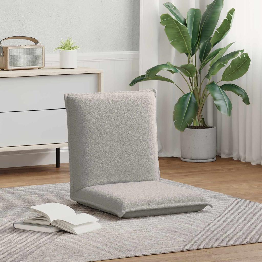 Adjustable Floor Chair Light Grey Faux Sheepskin Fabric