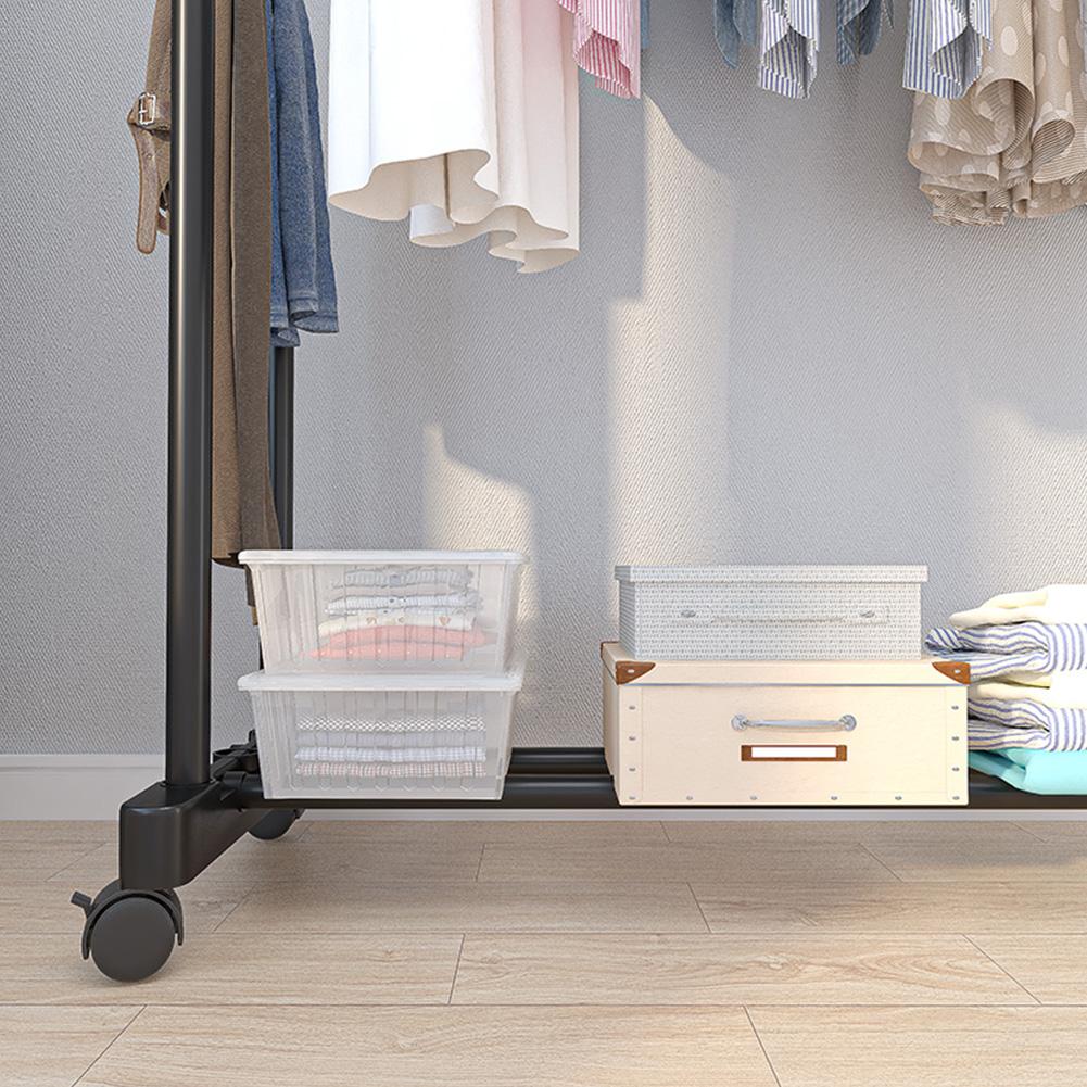 Metal Clothing Rack With Storage Shelf on Wheels Movable Garment Rail Portable Wardrobe Rack for Hanging Garments Dresses Coats