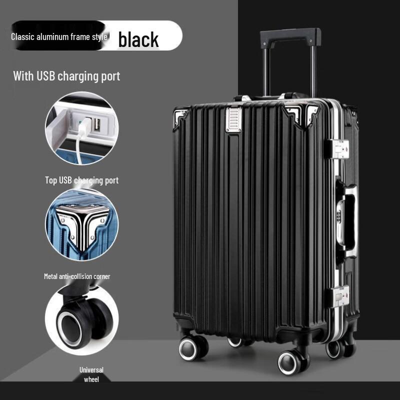 Aluminum Frame Hardshell Luggage with USB Charging Port 24 inch