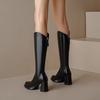 Dames Knehøye Støvler Luksus Spiss Tå Lærstøvler Mote Tykk Hæl Høyhæl Støvel Ridestøvletter Damer Vinter Lange Støvler