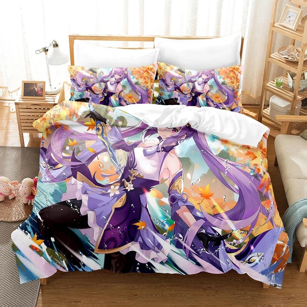 3D Printed Genshin Impact Bedding Set Winter Warm Polyester Quilt Cover Cartoon Game Design 3PCS
