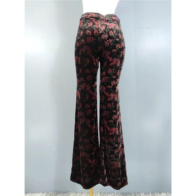 Export Single Za Home High Waist Slim Looking Commuter's All-Matching Velvet Exquisite Print Fashion Wide-Leg Stylish New Arrival Pants Women