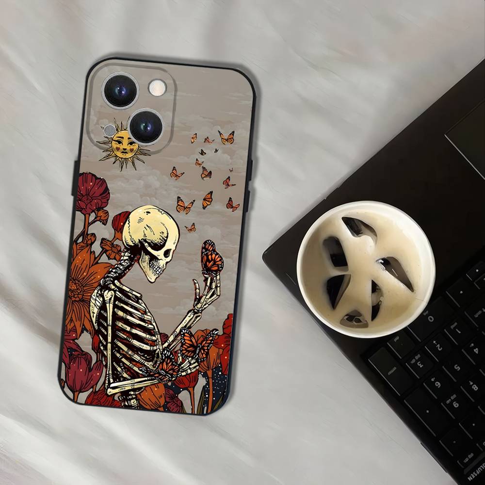 

Day of the Dead Mexican Catrina Skull Phone Case For iPhone 17,16,15,14,13,12,11,Pro,XS,Max,XR,Plus,E,SE4,Mini Black Soft Cover iPhone17promax