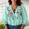 ZANZEA Women Summer V-Neck 3/4 Sleeve Loose Floral Embroidery Blouse