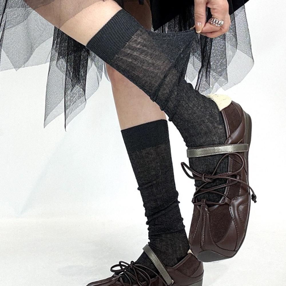 Thin Thin Long Socks Lolita Mid-tube Stocking Korean Ins Knee High Socks  Ballet