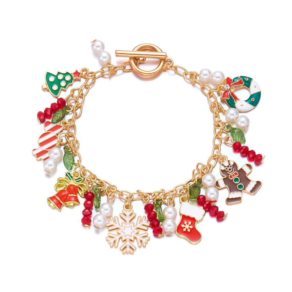 Creative Christmas Metal Chain Bracelet for Women Christmas Tree Snowflake Santa Claus Bell Bracelet Xmas Holiday Party Jewelry