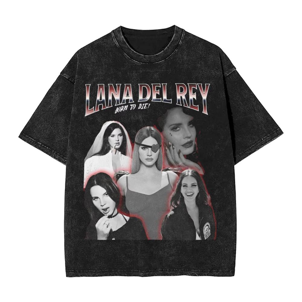 Lana Del Rey CANTANTE Maglietta Stampata Lavata Streetwear Hip Hop T-shirt Casual per Uomo Donna Cotone Streetwear