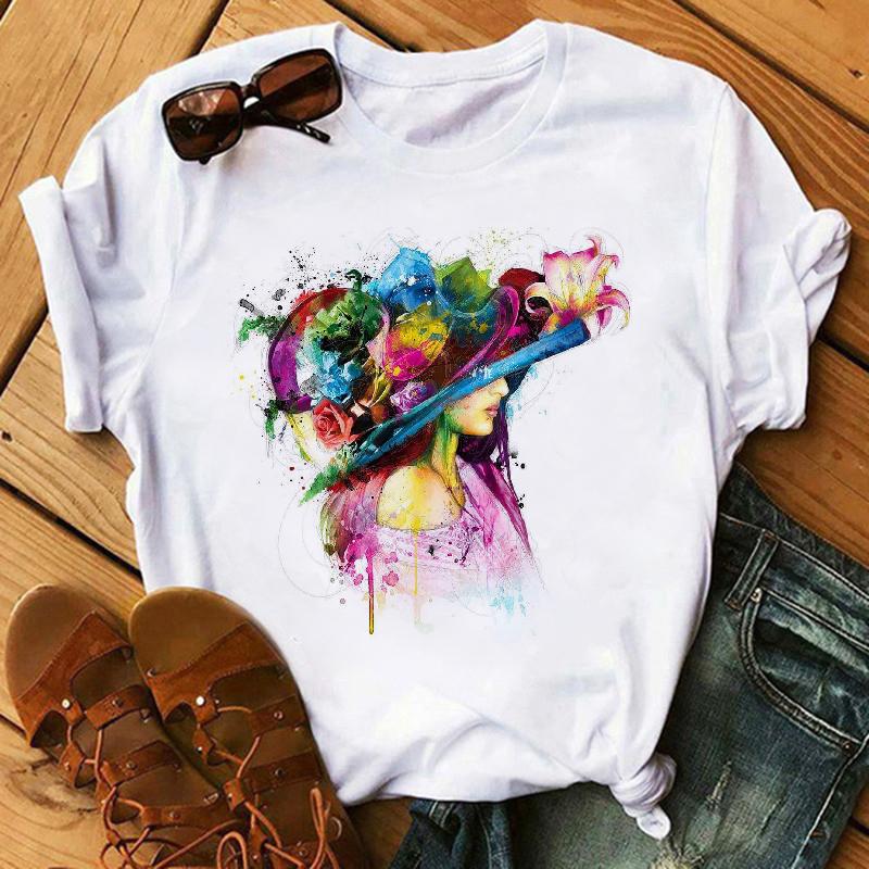 Watercolor Elephant Animal Print T-Shirt Female Harajuku Graphic T-Shirt Dog Lovers Funny T-Shirt Female T-Shirt