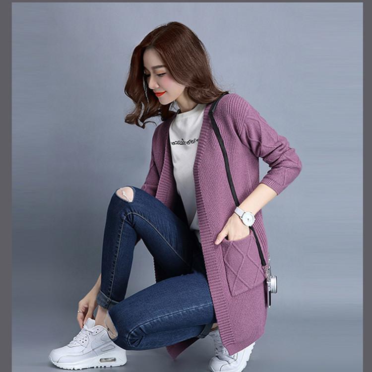 

Вязаный кардиган средней и длинной длины, осенний, однотонный, свободный и универсальный вязаный свитер 3XL фиолетовый