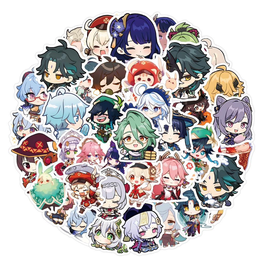 60 New Q Version Genshin Impact Graffiti Stickers, Suitcase Water Cup Mobile Phone Case Decoration DIY Stickers