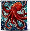 Oktopus Duschvorhang für Badezimmer, Cooles Ozean Nautisches Roter Kraken Stoff Dusch , Trippy Lustige Toiletten Dekor Zubehör