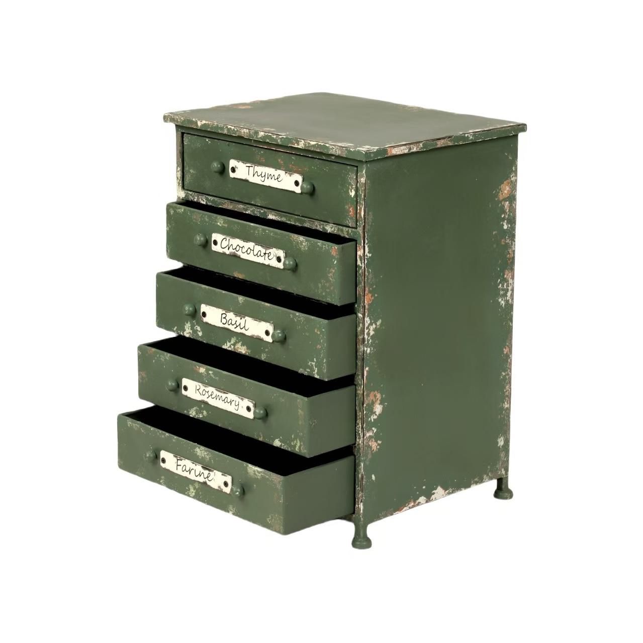 Кованое железо Винтажный Потертый Комод с пятью ящиками для садовых принадлежностей и хранения журналов 11890₽