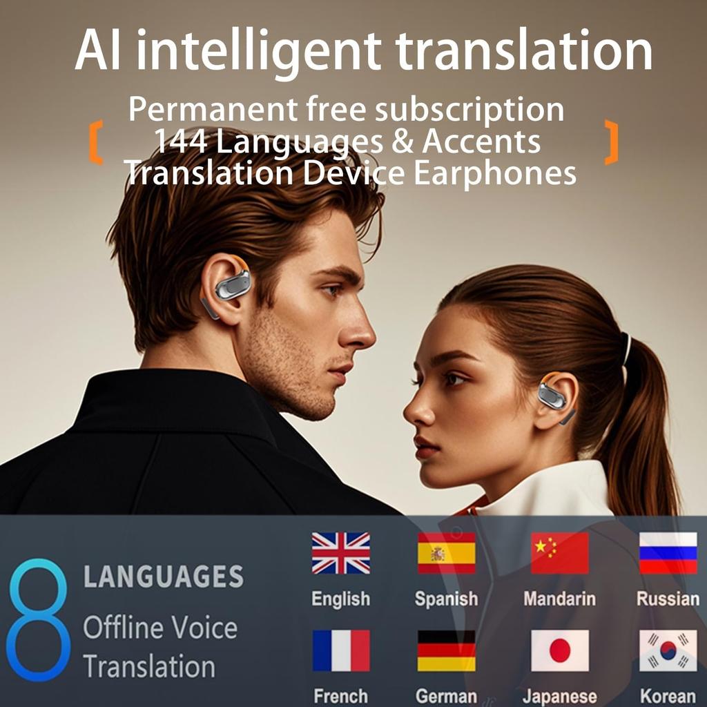 KI Sprachübersetzung Ohrhörer 144 Sprachen Akzente Übersetzen Wrieless Bluetooth 5.4 Kopfhörer Übersetzung Kopfhörer Gerät APP passend iOS Android