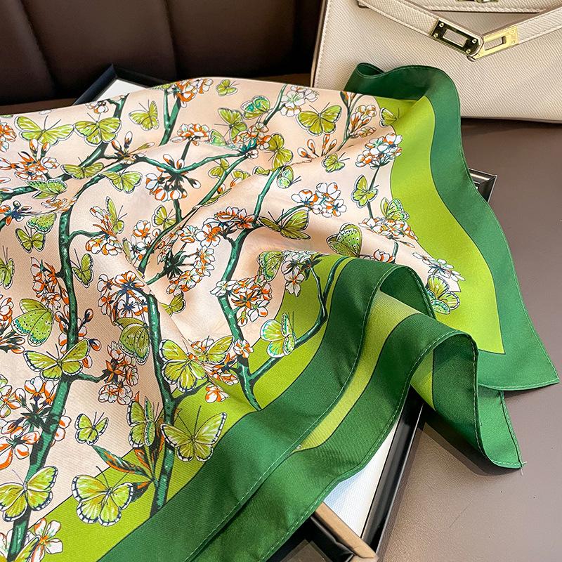 Flower Silk Square Scarf Women Satin Shawl Wrap Hijab Female Hair Band Wrist Luxury Headkerchief 70*70cm Echarpe  Bandana