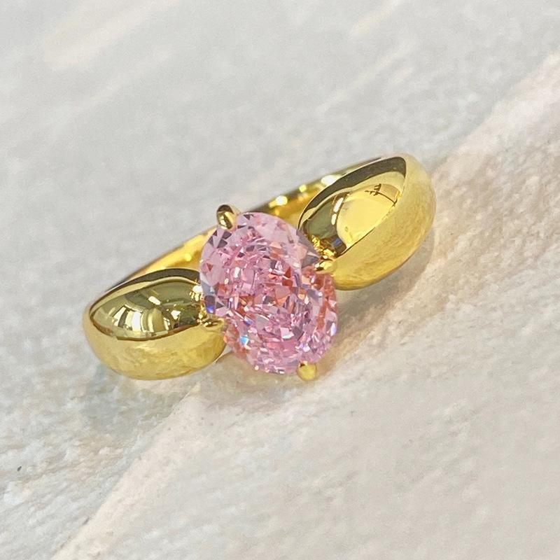 Pink Cubic Zirconia Ring Suitable for Women's Engagement Wedding Luxury Accessories Sparkling Silver Fashion Jewelry