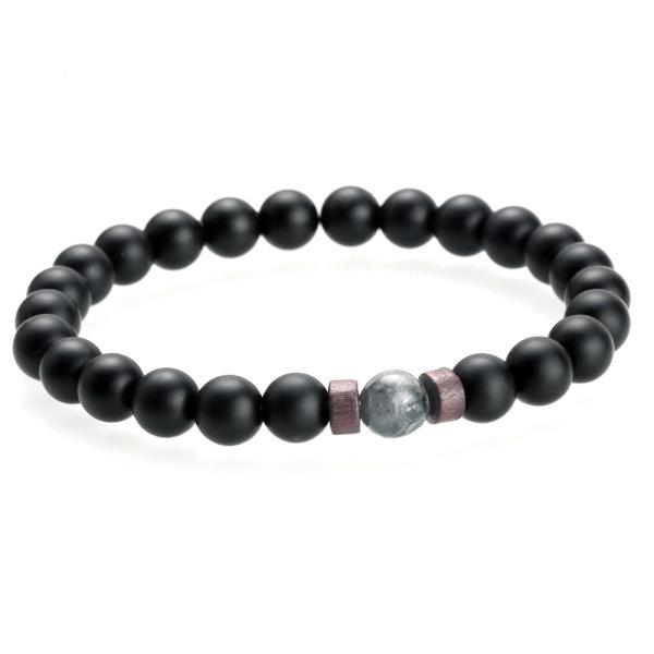 Volcanic Stone & Moonstone Men's Beaded Bracelet with Obsidian Accents