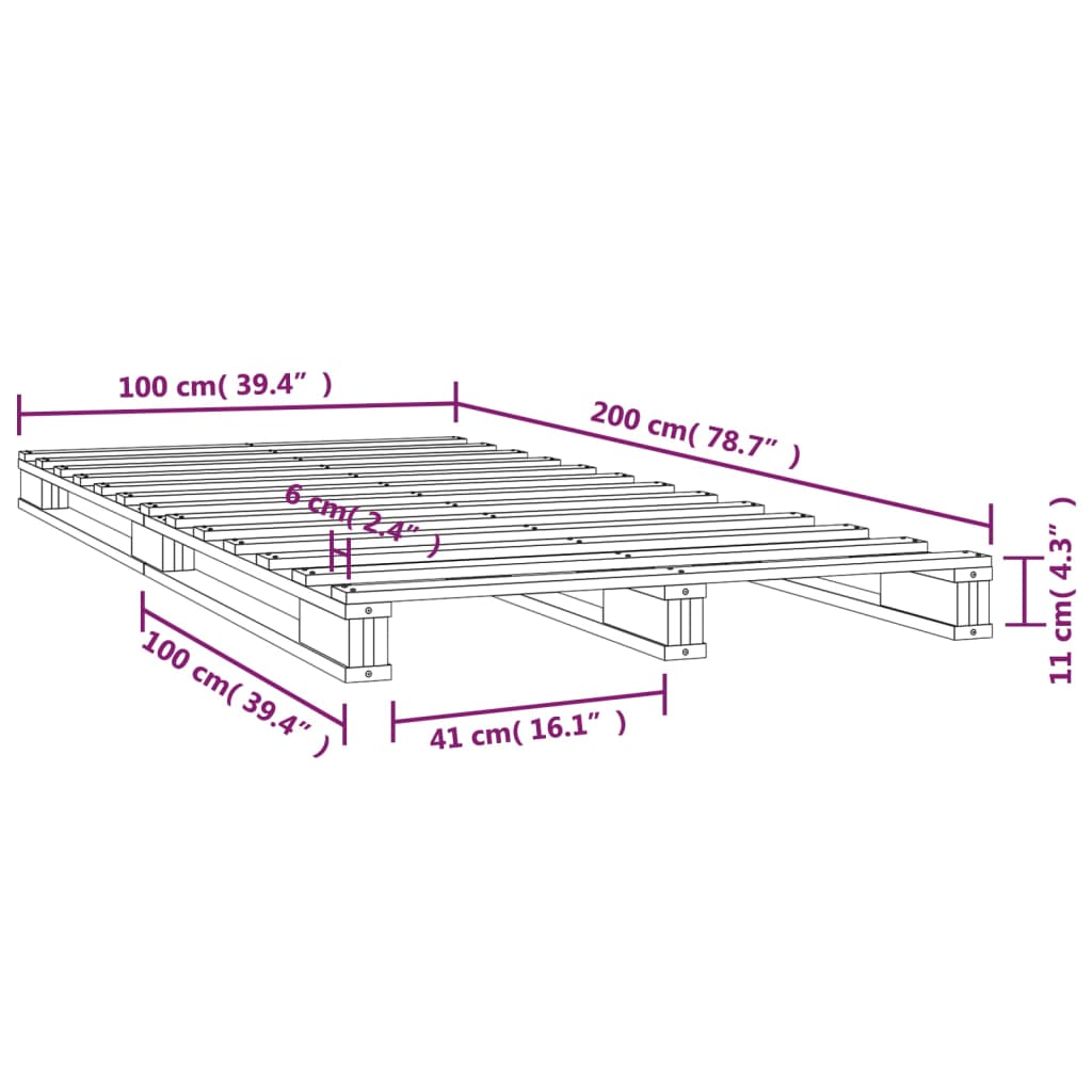 Vidaxl Letto in Pallet, 100X200 Cm, Legno di Pino Massiccio
