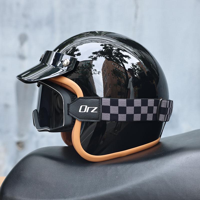ORZ-Retro 3/4 Half Shell Motorcycle Helmet, Reinforced ABS Shell, Ventilated Anti Impact Protective Headgear for Men and Women