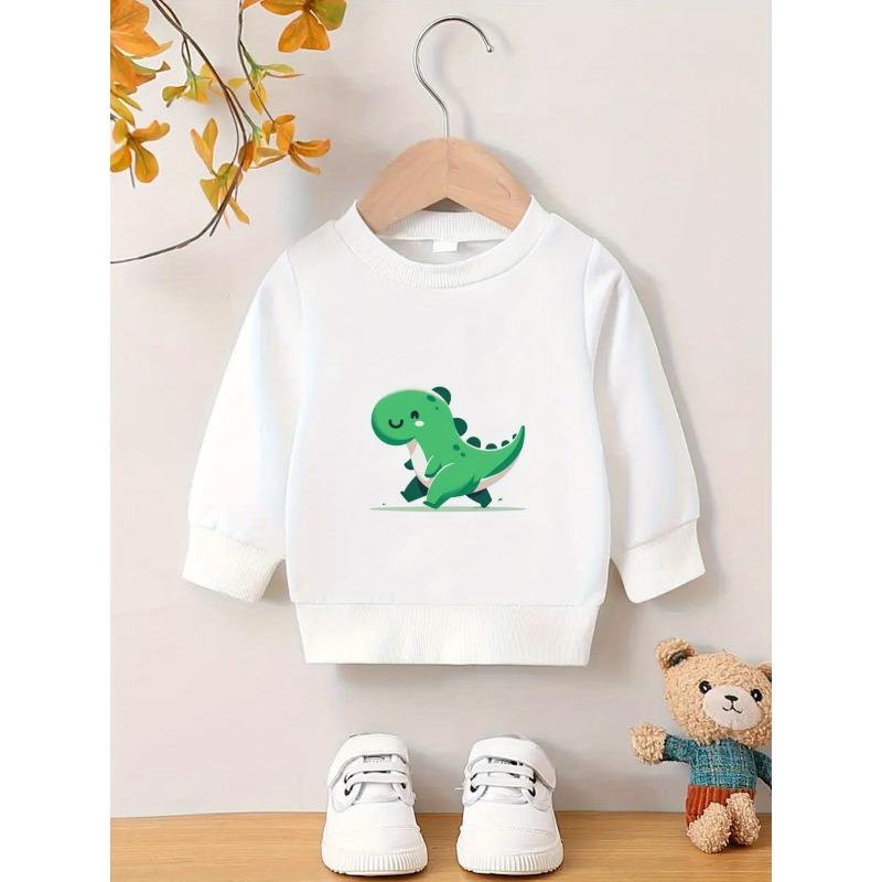 European Size Cool Cartoon Print Pattern, 0-3 Year Old Baby Unisex Spring and Autumn Baby Thin Versatile Round Neck Sweatshirt