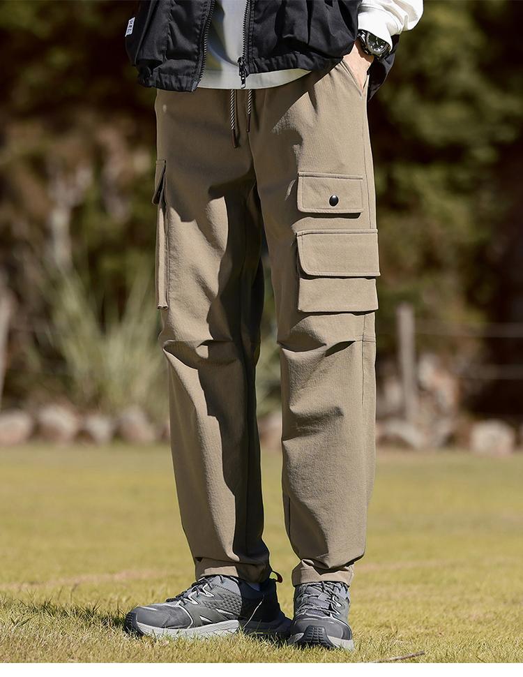 Retro Functional Outdoor Workwear, Mountain Style Paratrooper Pants, Tapered Sport Men's Casual Pants