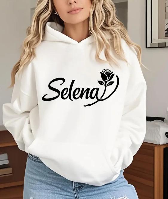 SELENA Letter Rose Hooded Sweatshirt - Loose Casual European & American Pullover