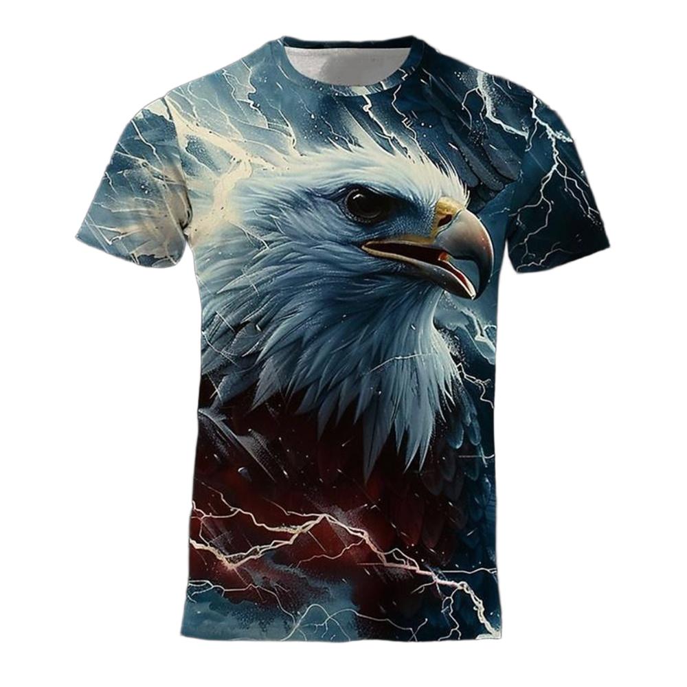 Men's Summer Street Versatile T-shirt 3D Printed Color Cool Eagle Round Neck Short Sleeve Loose Comfortable Fashion Top