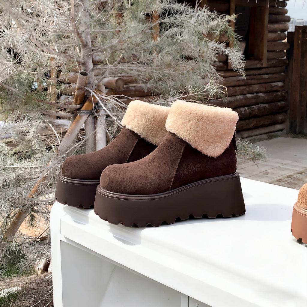 Snow Lamb Length 6.5~ Thick-soled Snow Boots Women's Velvet Warm Flanged Short Boots
