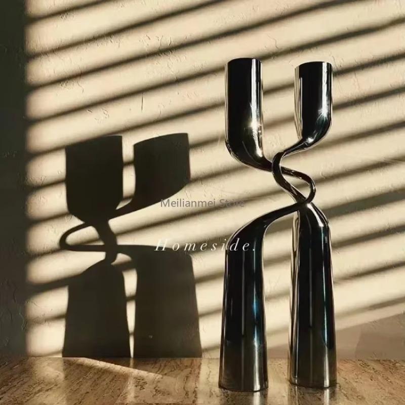 Silver Candle Holder Metal Candelabra Luxury Double Headed Center Table Candle Holders Living Room Home Decoration Gift Ideas