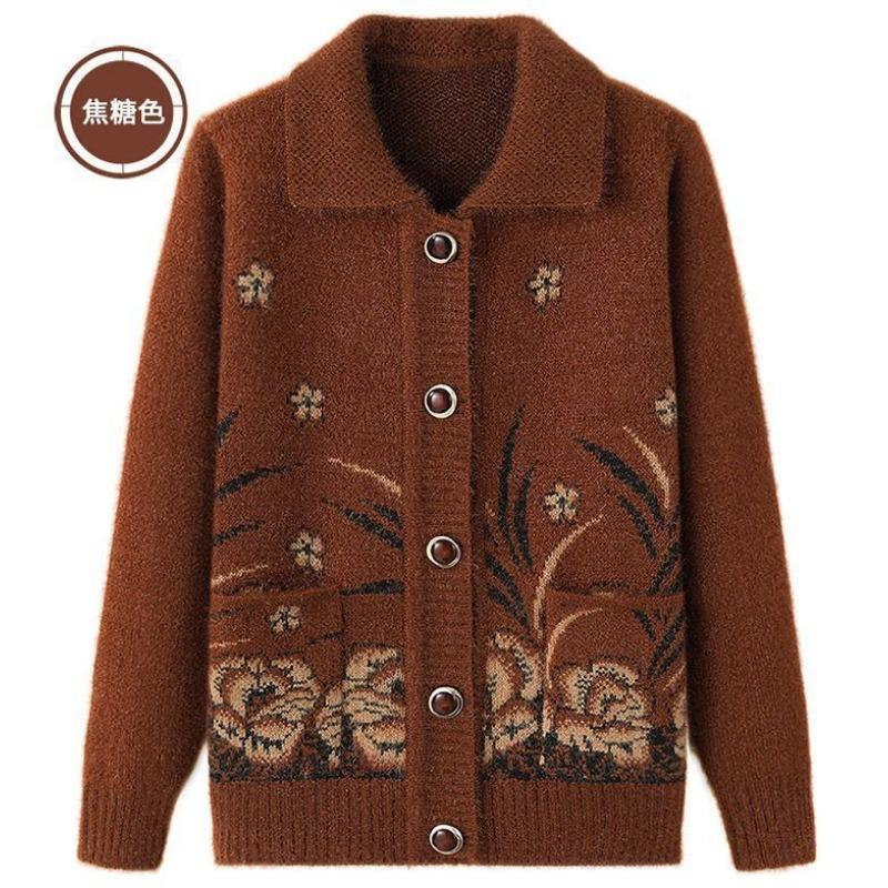 Damen Oma trägt Revers Mutter trägt Strickjacke dicke Jacke
