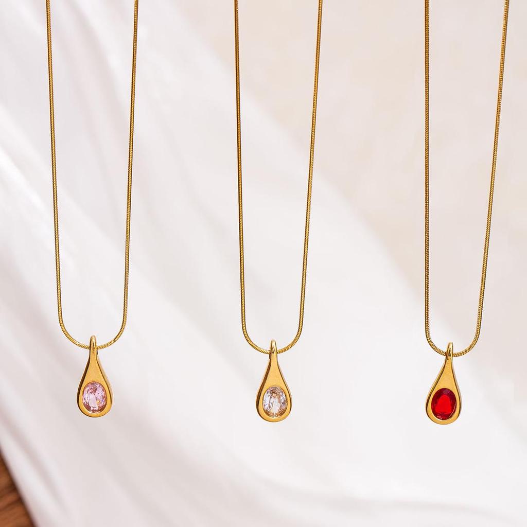 Elegant Water Drop Zircon Clavicle Necklace - Stainless Steel, Simple Luxury