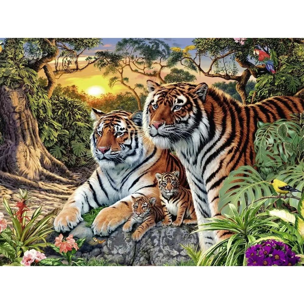 5D DIY Diamond Painting Forest Scenery and Animals Tiger Mosaic Rhinestone Embroidery Full Round Diamond Cross Stitch Home Gift