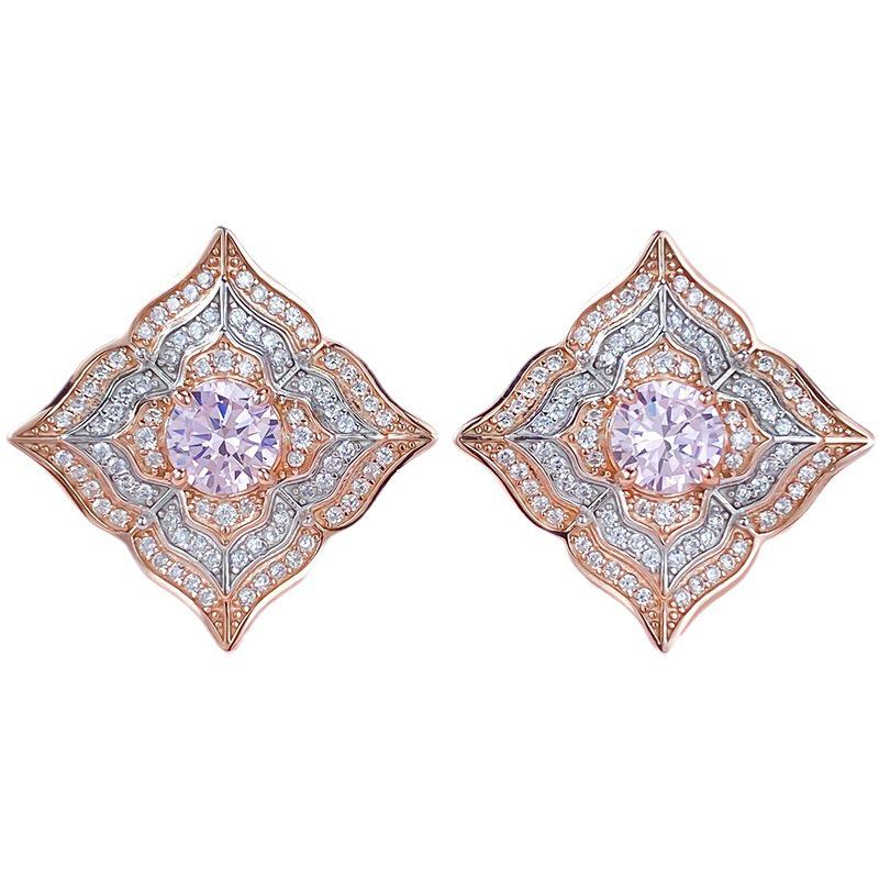 Luoxi Temple Jewelry: 2023 S925 Silver 6mm Pink Diamond Stud Earrings for Women