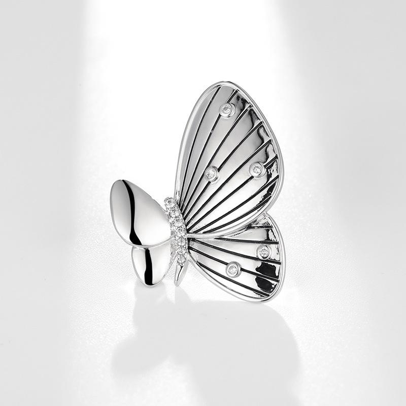 Korean Style Zirconia Butterfly Brooch - Elegant Coat Lapel Pin Accessory