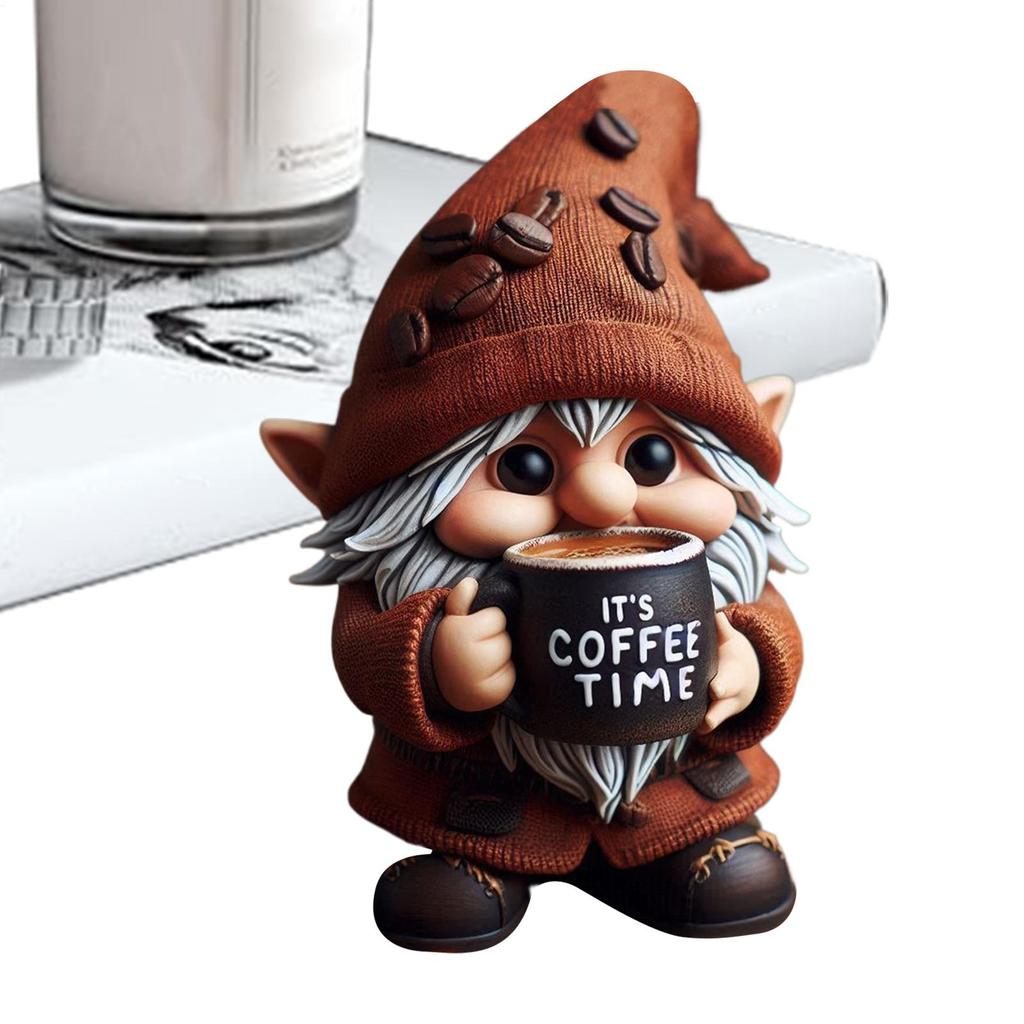 Handmade Coffee Dwarf Statue Coffee Gnomes Figurines Dwarf Kitchen Tray Table Ornament for Indoor Kitchen Living Room