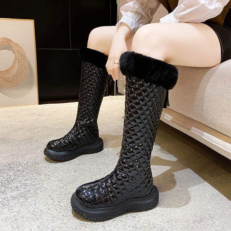 Women's Waterproof Fleece-Lined Leather Over-the-Knee Snow Boots: Non-slip, Warm, Trendy, Thickened Fur.